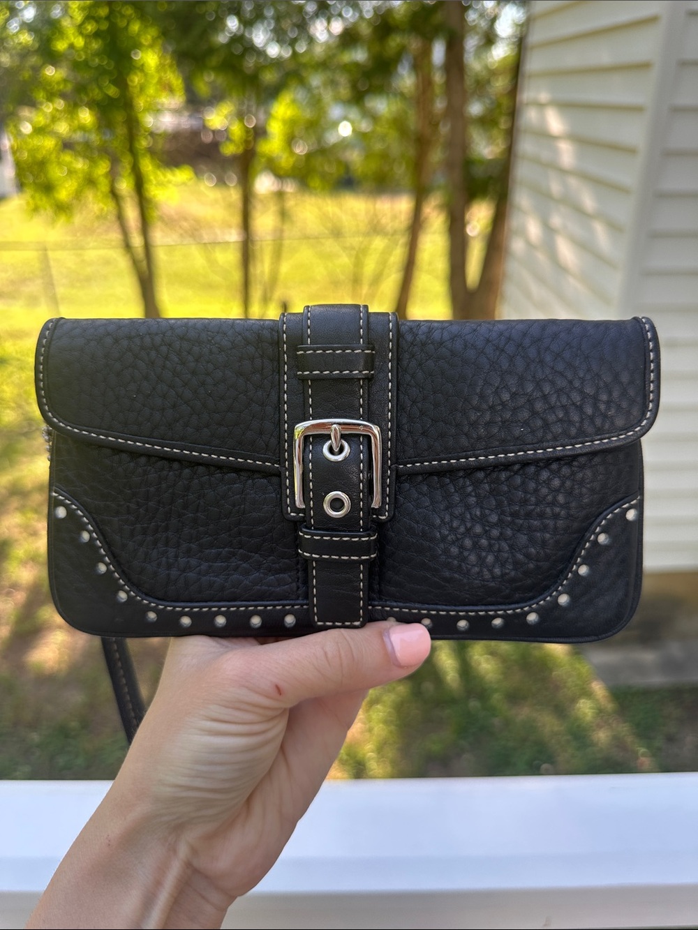 Vintage Coach Hampton Buckle Pebbled Leather Crossbody Wristlet